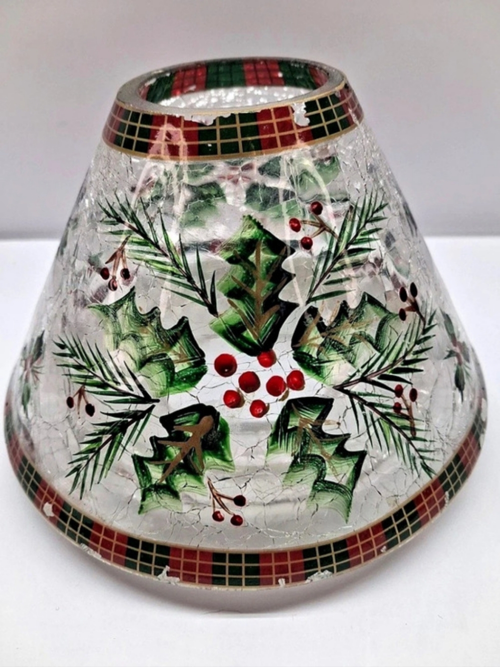 Yankee Candle Jar Shade Crackle Glass Christmas Holly Pine Garland Berry 2012